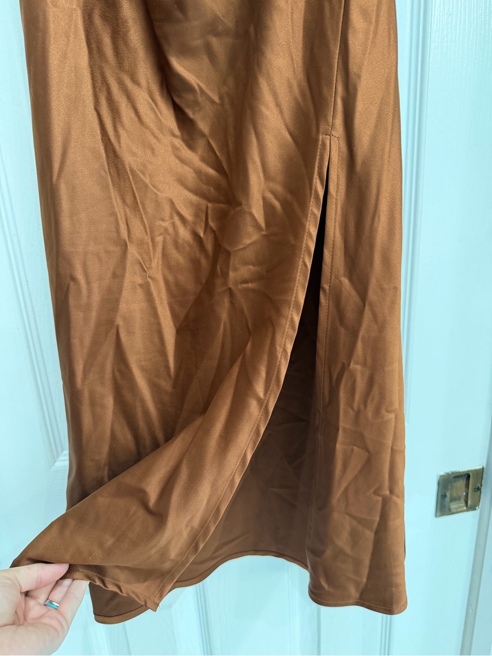 Backless Brown Slip Dress with Tie Straps - Picture 3 of 4